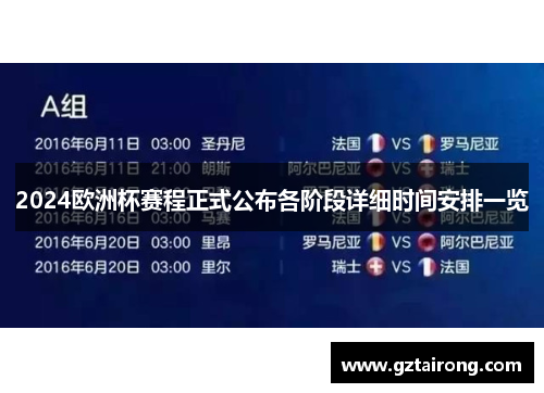 2024欧洲杯赛程正式公布各阶段详细时间安排一览